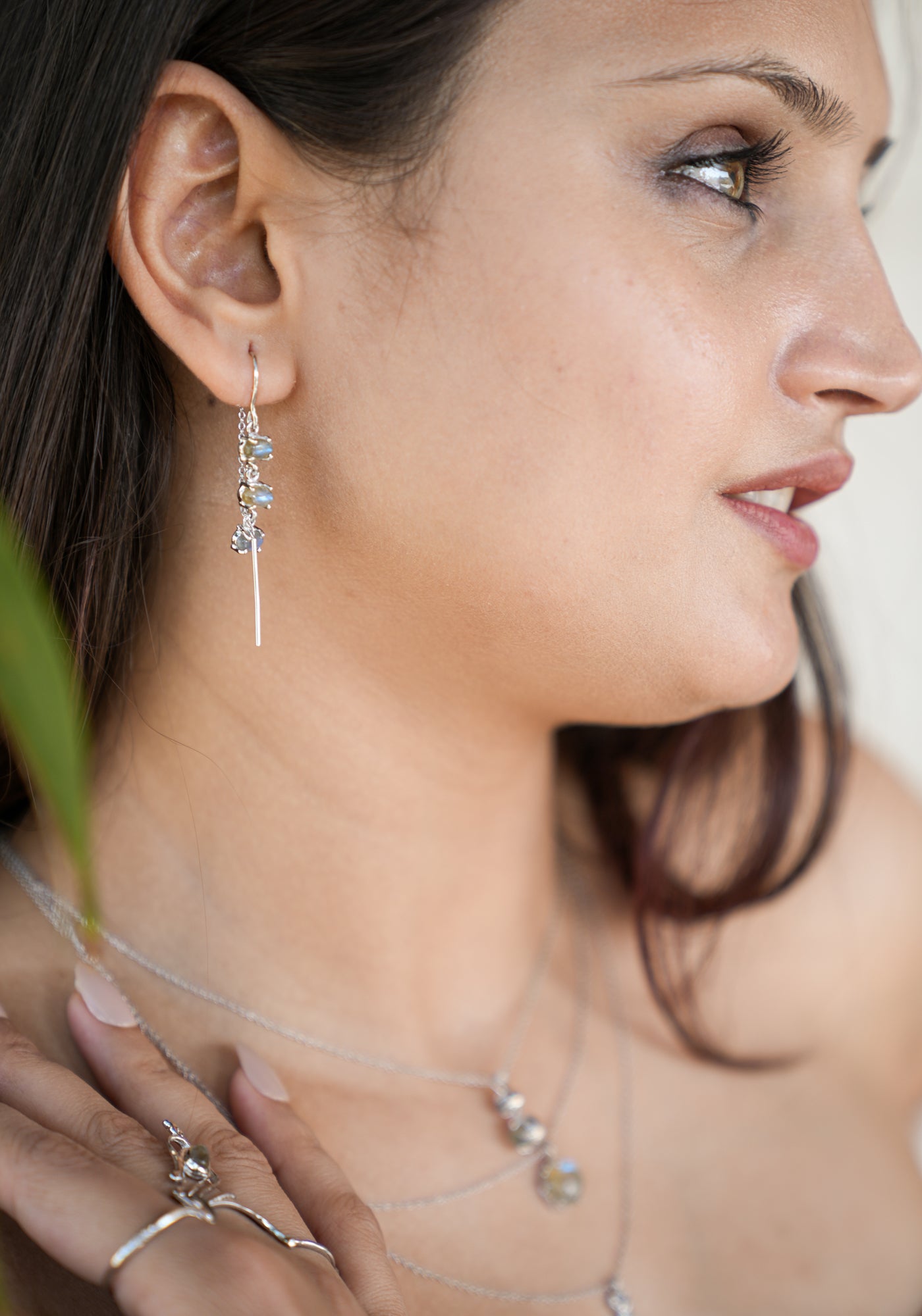 925 Sterling Silver Labradorite Threader Earrings for Women