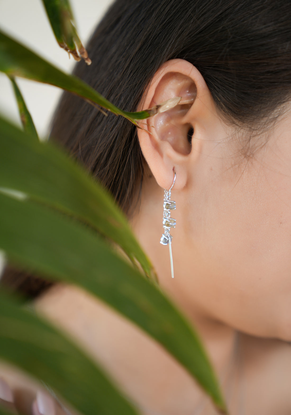 925 Sterling Silver Labradorite Threader Earrings for Women