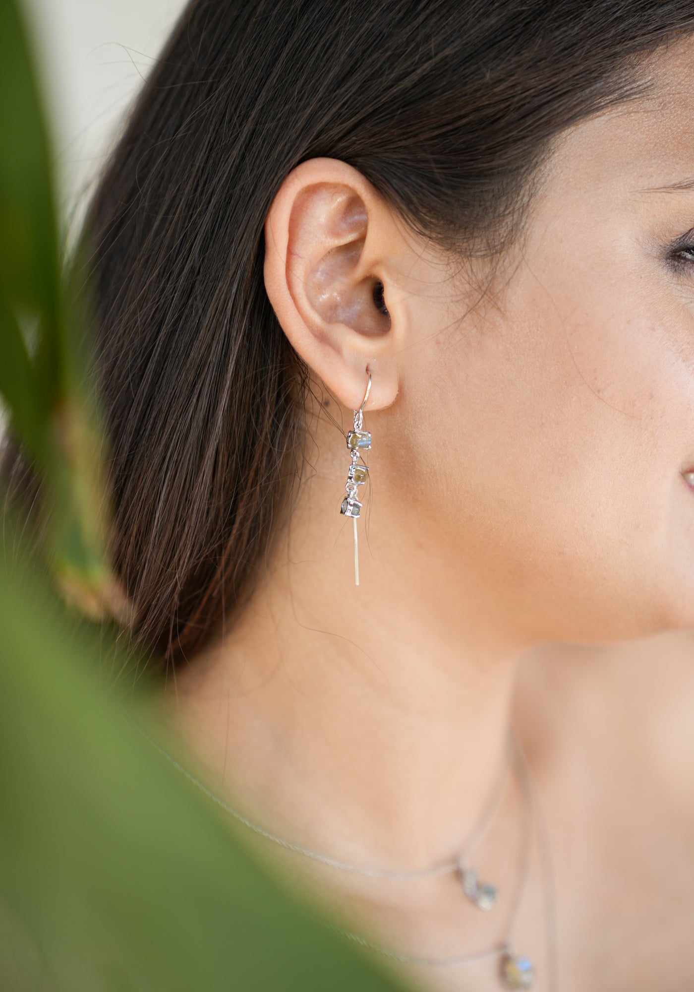 925 Sterling Silver Labradorite Threader Earrings for Women