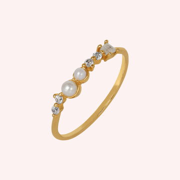 925 Sterling Silver Pearl, Zircon & Moonstone Minimal Ring