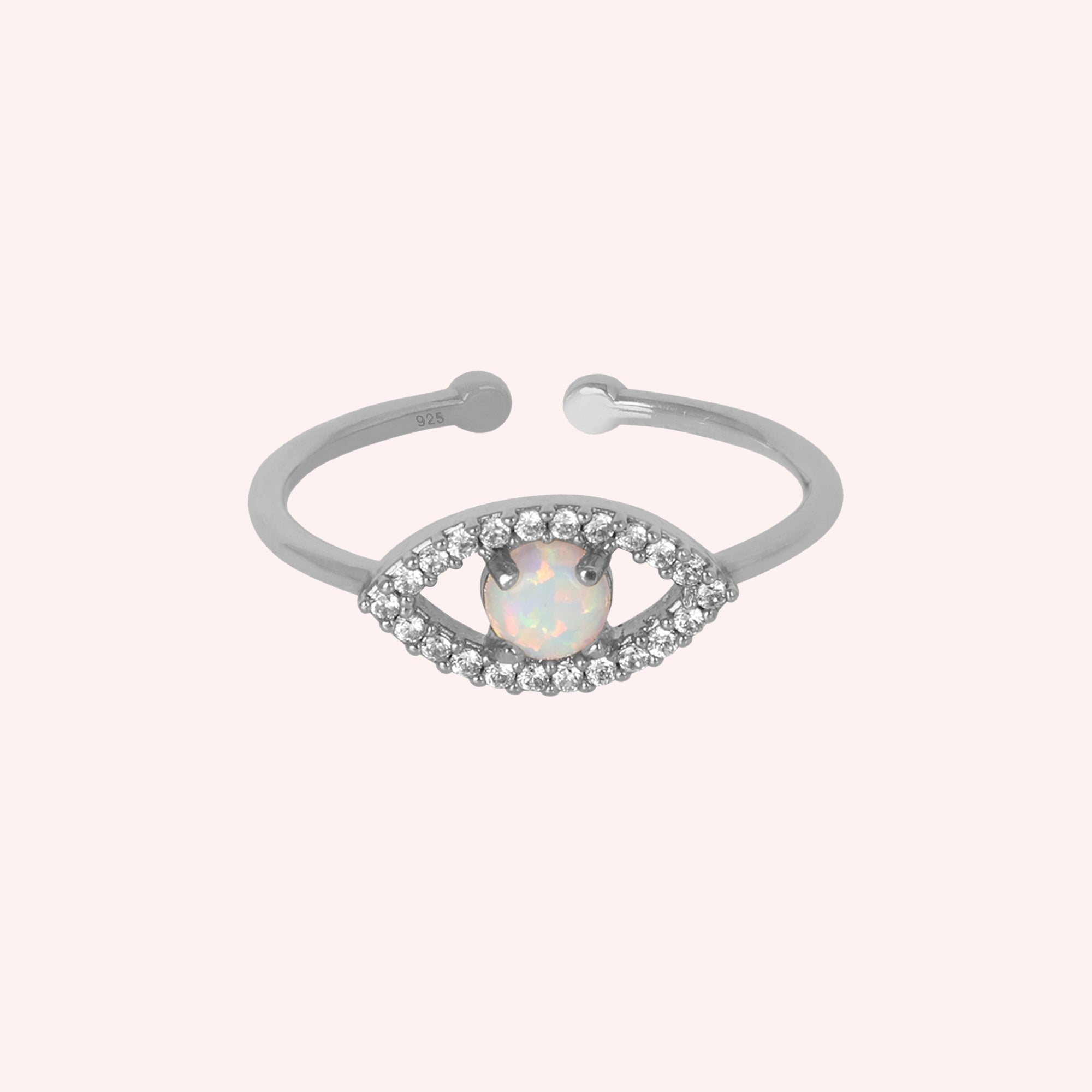925 Sterling Silver Evil Eye Opal & White Topaz Ring for Women