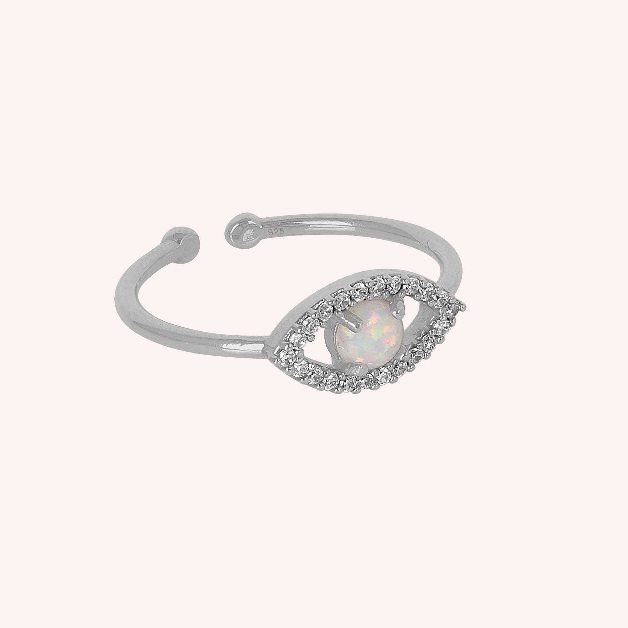925 Sterling Silver Evil Eye Opal & White Topaz Ring for Women
