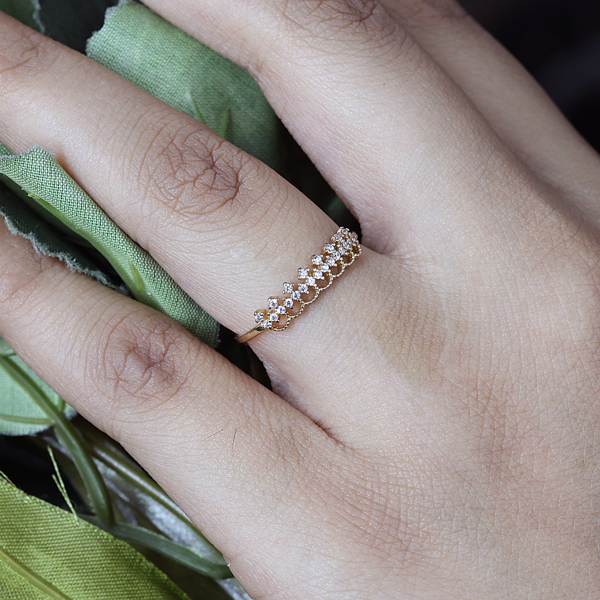 925 Sterling Silver Tiara Ring with Sparkling White Topaz for Women