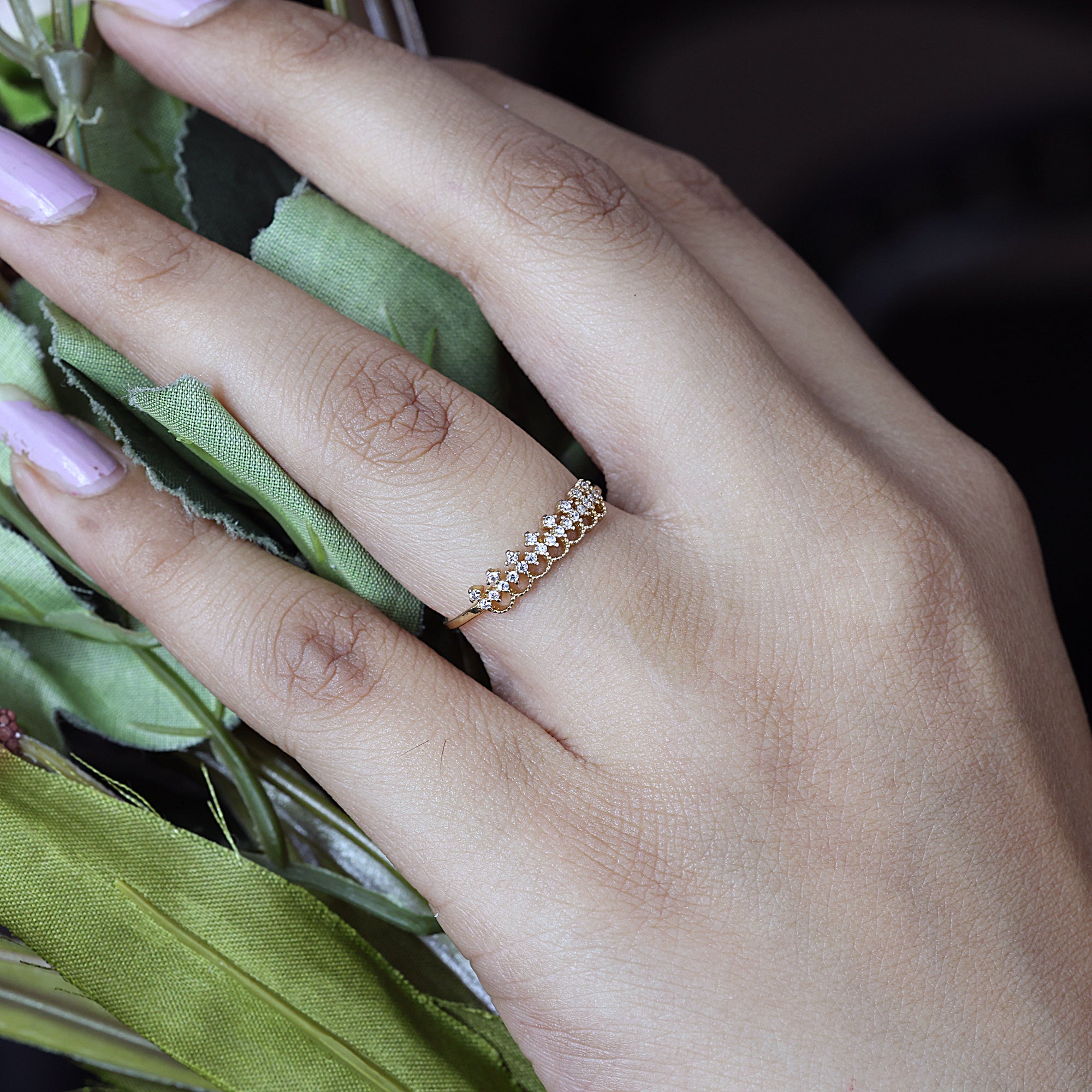 925 Sterling Silver Tiara Ring with Sparkling White Topaz for Women