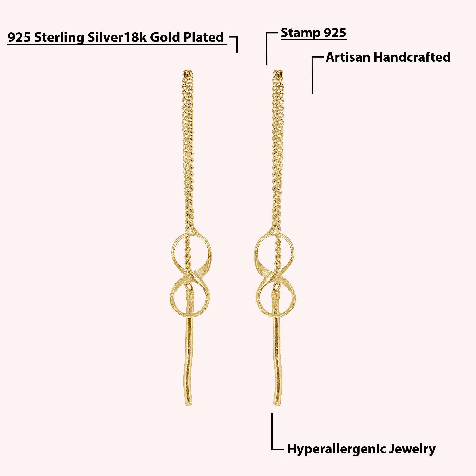 925 Sterling Silver Infinity Threader Earrings Jewelry for Women