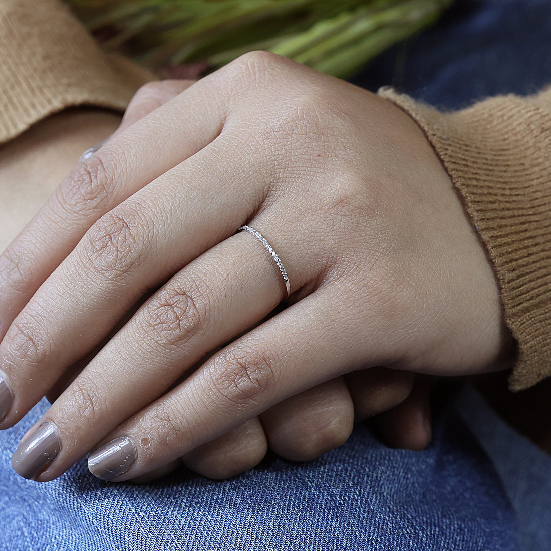 925 Sterling Silver Half Eternity Stackable Minimalist White Topaz Ring