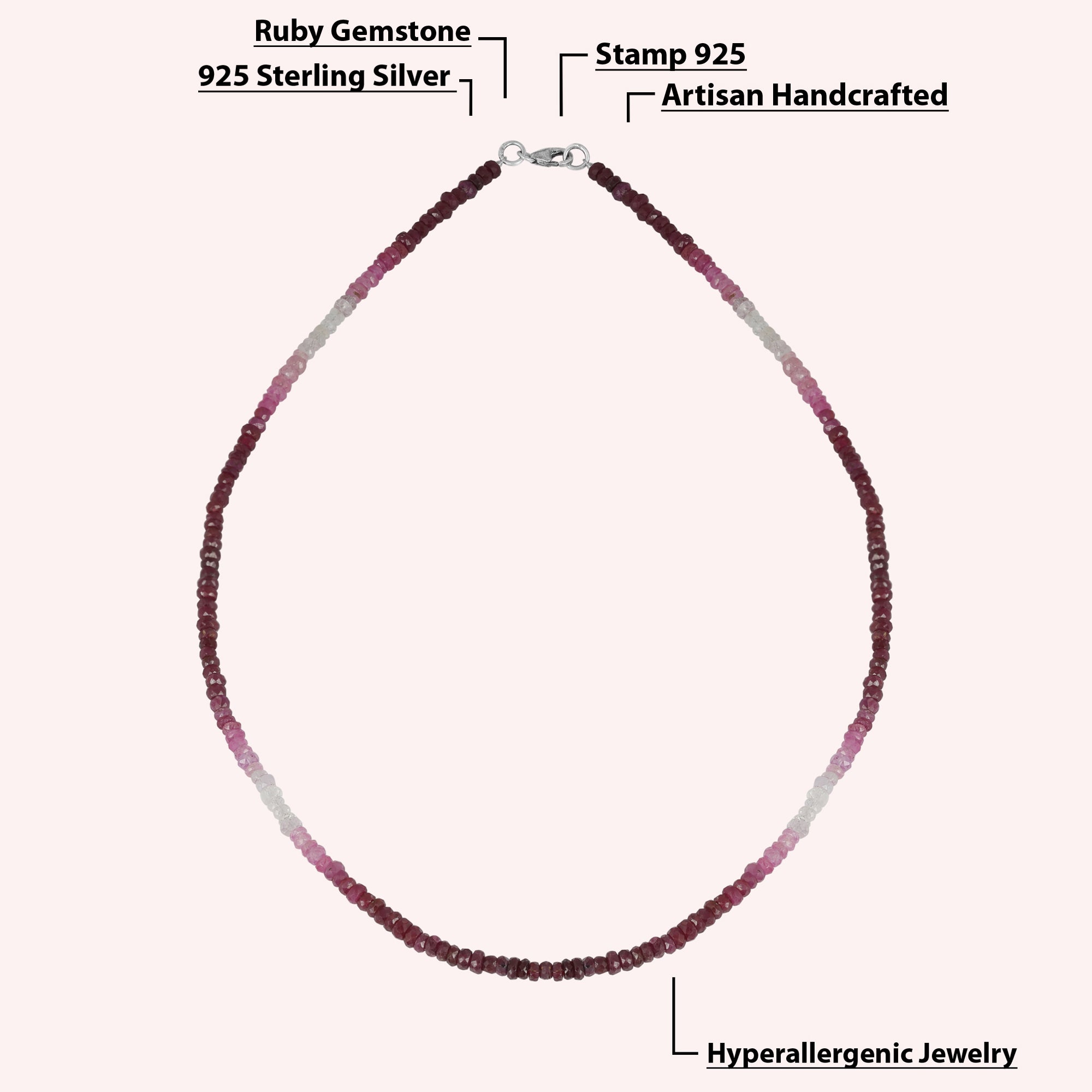 Ombre Natural Ruby Beaded Necklace Jewelry for Women