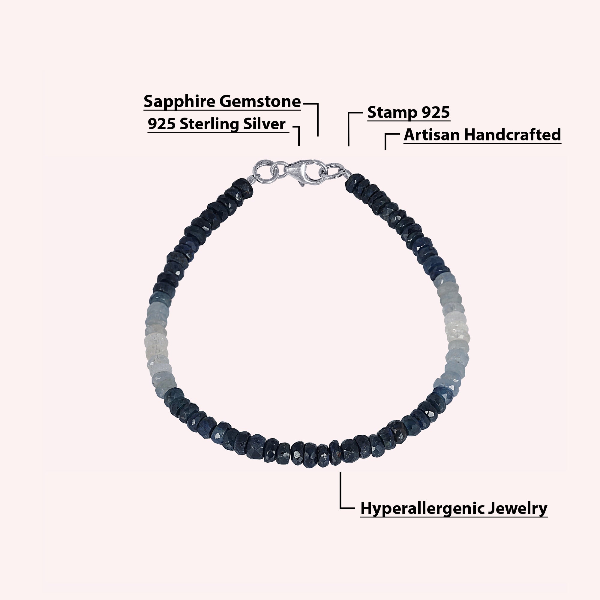 Ombre Natural Sapphire Beaded Bracelet Jewelry for Women