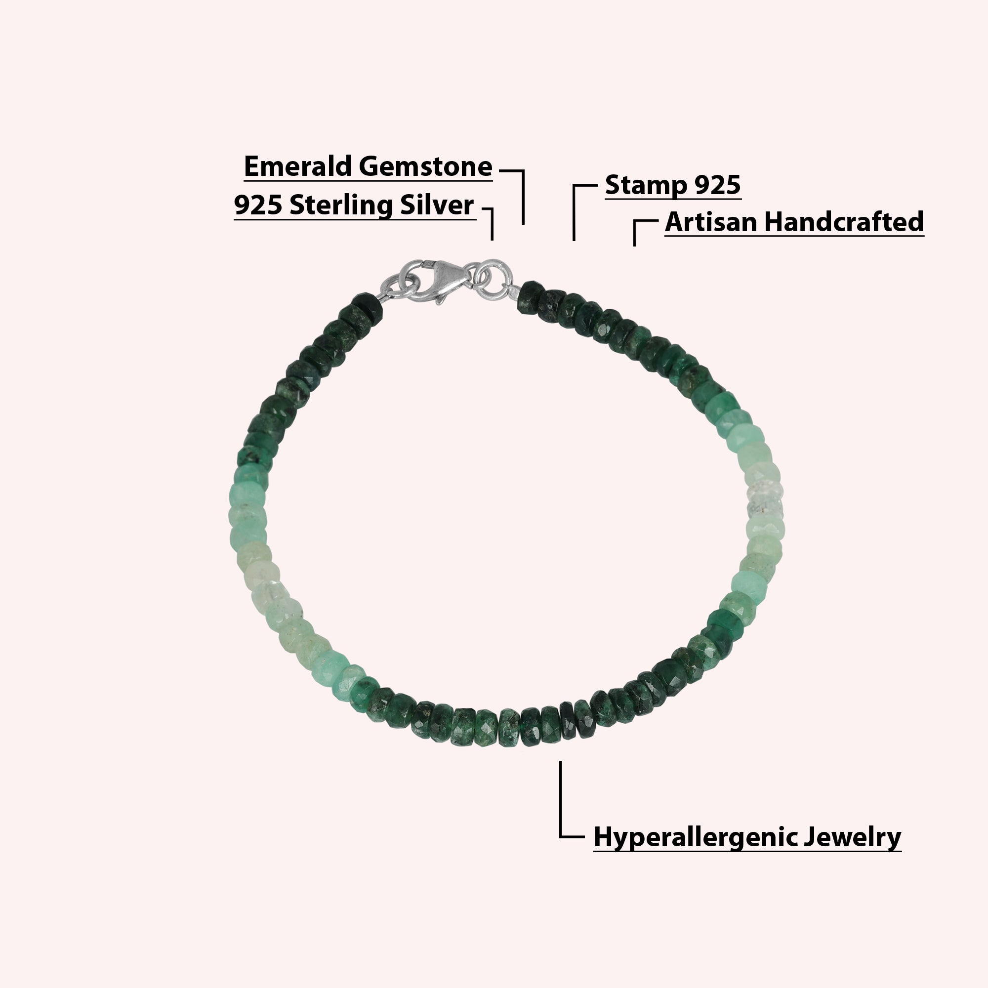 Natural Green Emerald Ombre Beaded Bracelet Jewelry for Women