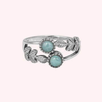925 Sterling Silver Natural Larimar Leaf Band Ring