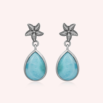 Larimar Sterling Silver Starfish Larimar Earrings