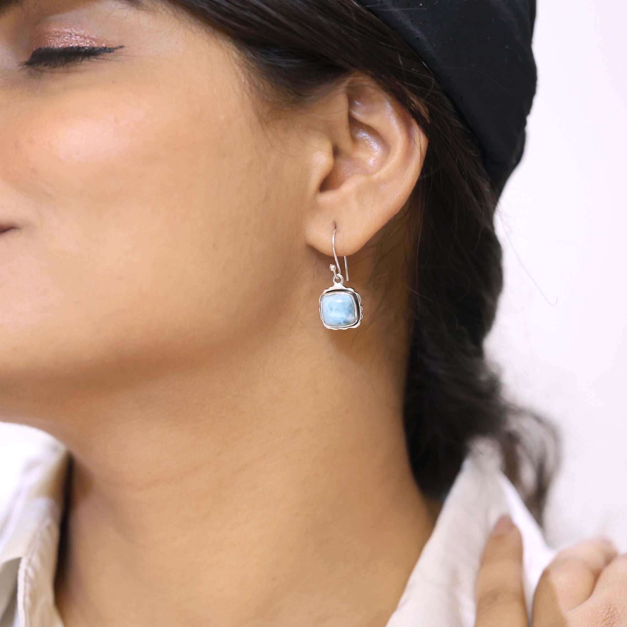 925 Sterling Silver Larimar Drop Earring