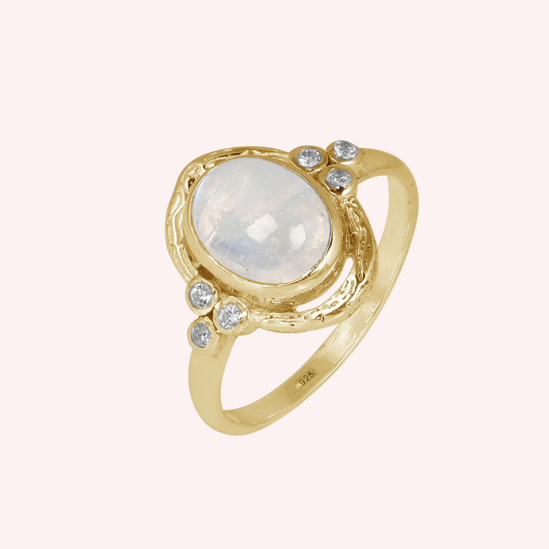 925 Sterling Silver Moonstone and Crystal Ring