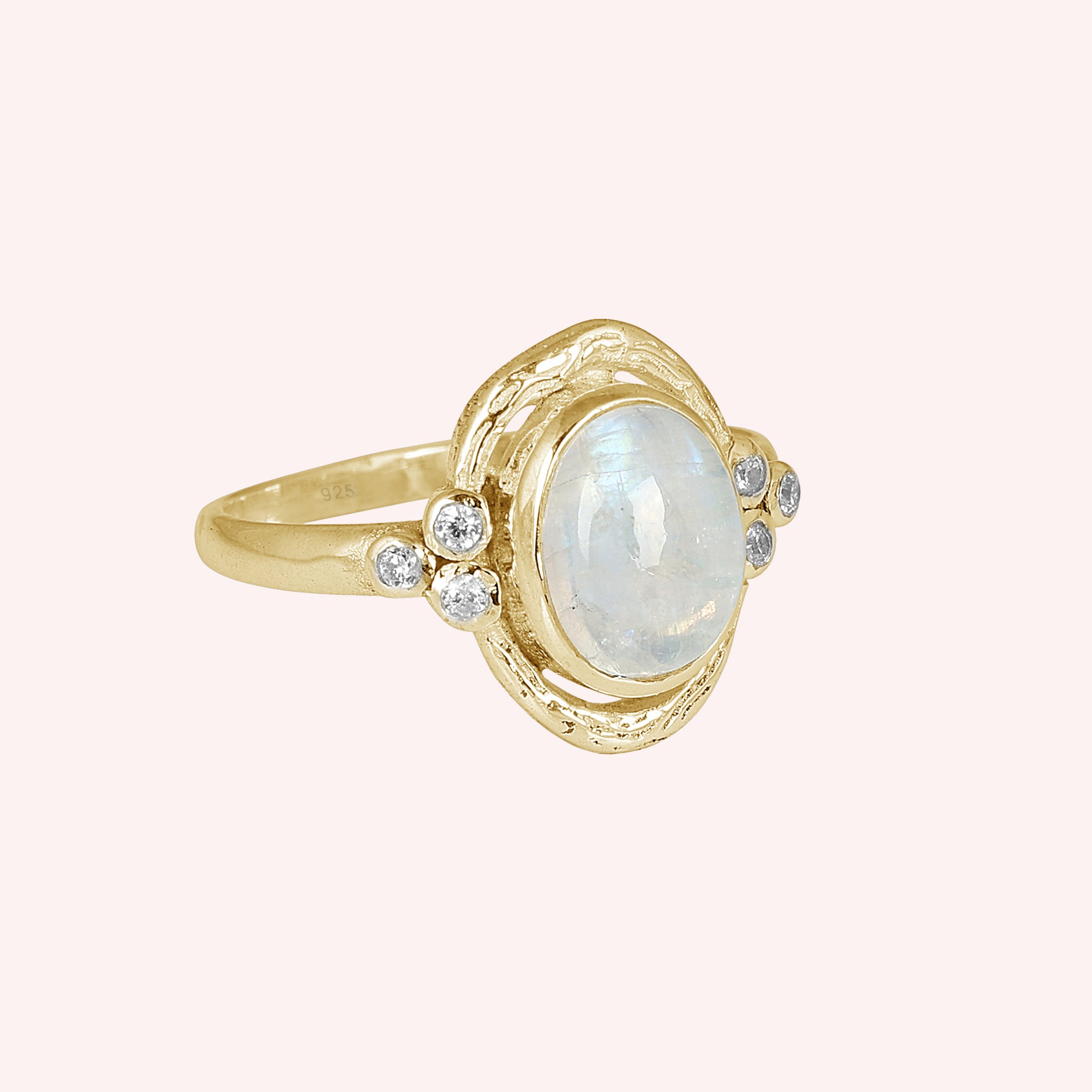 925 Sterling Silver Moonstone and Crystal Ring