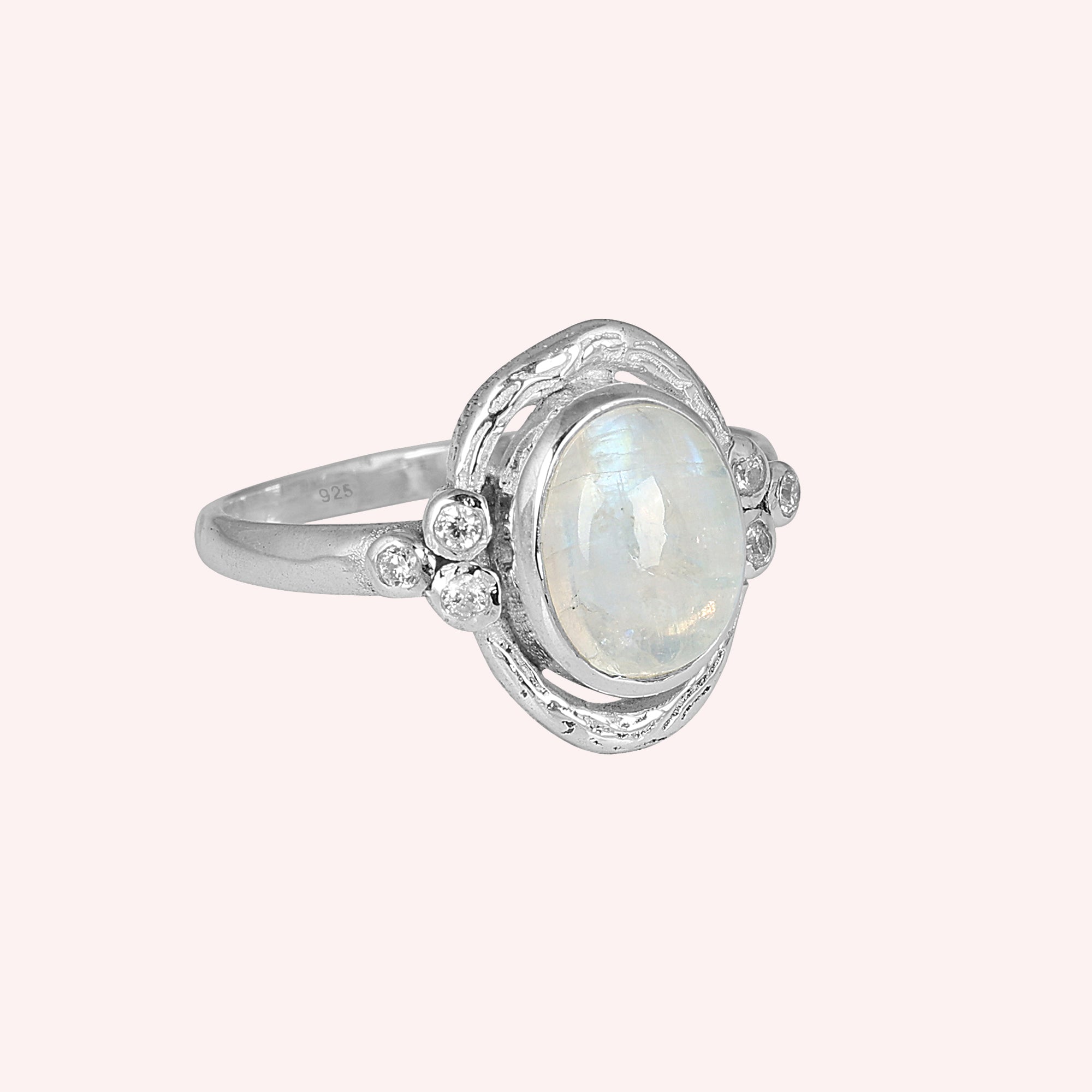 925 Sterling Silver Moonstone and Crystal Ring