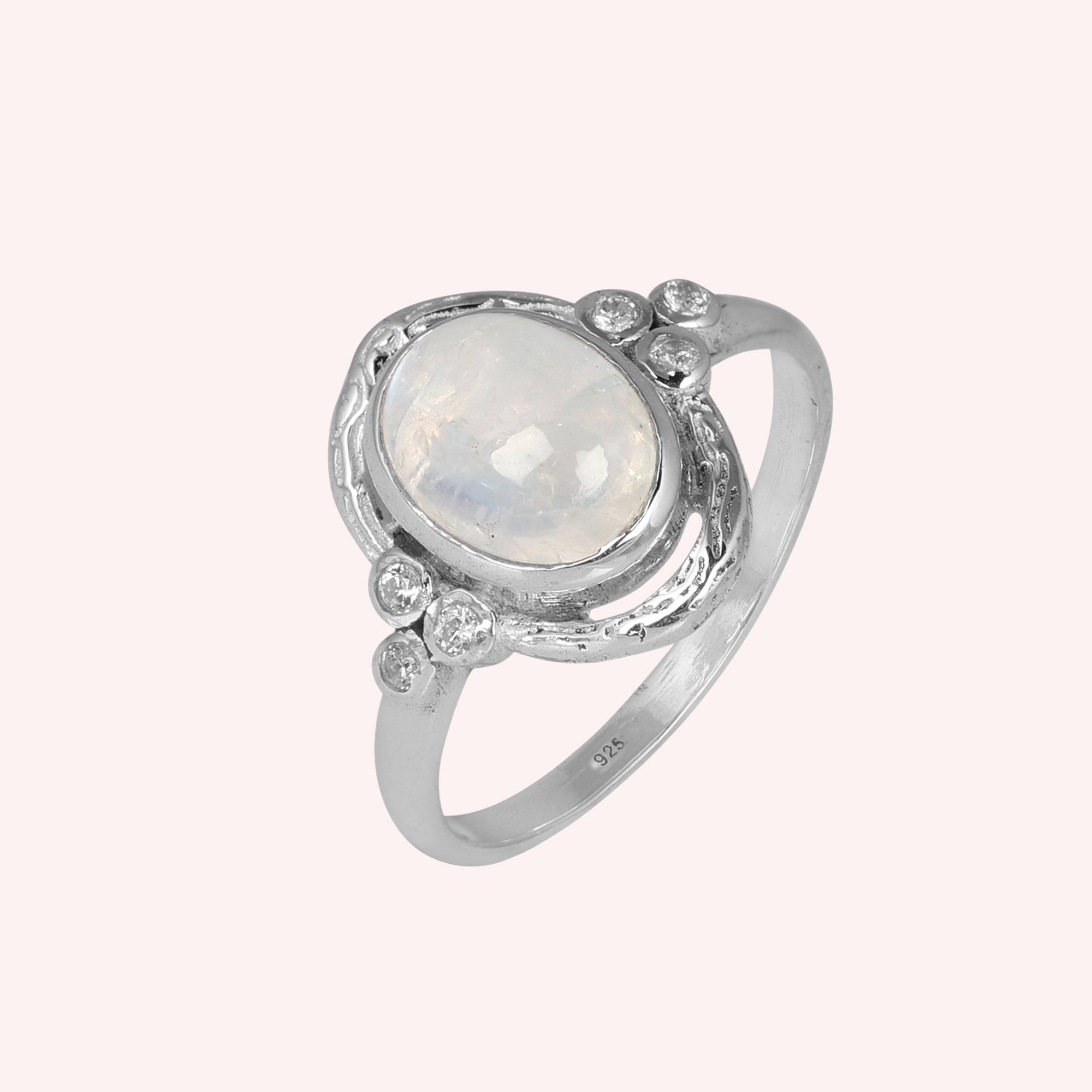925 Sterling Silver Moonstone and Crystal Ring