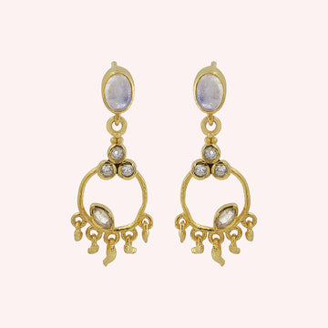 925 Sterling Silver Designer Dangle Earrings with Moonstone & Zircon