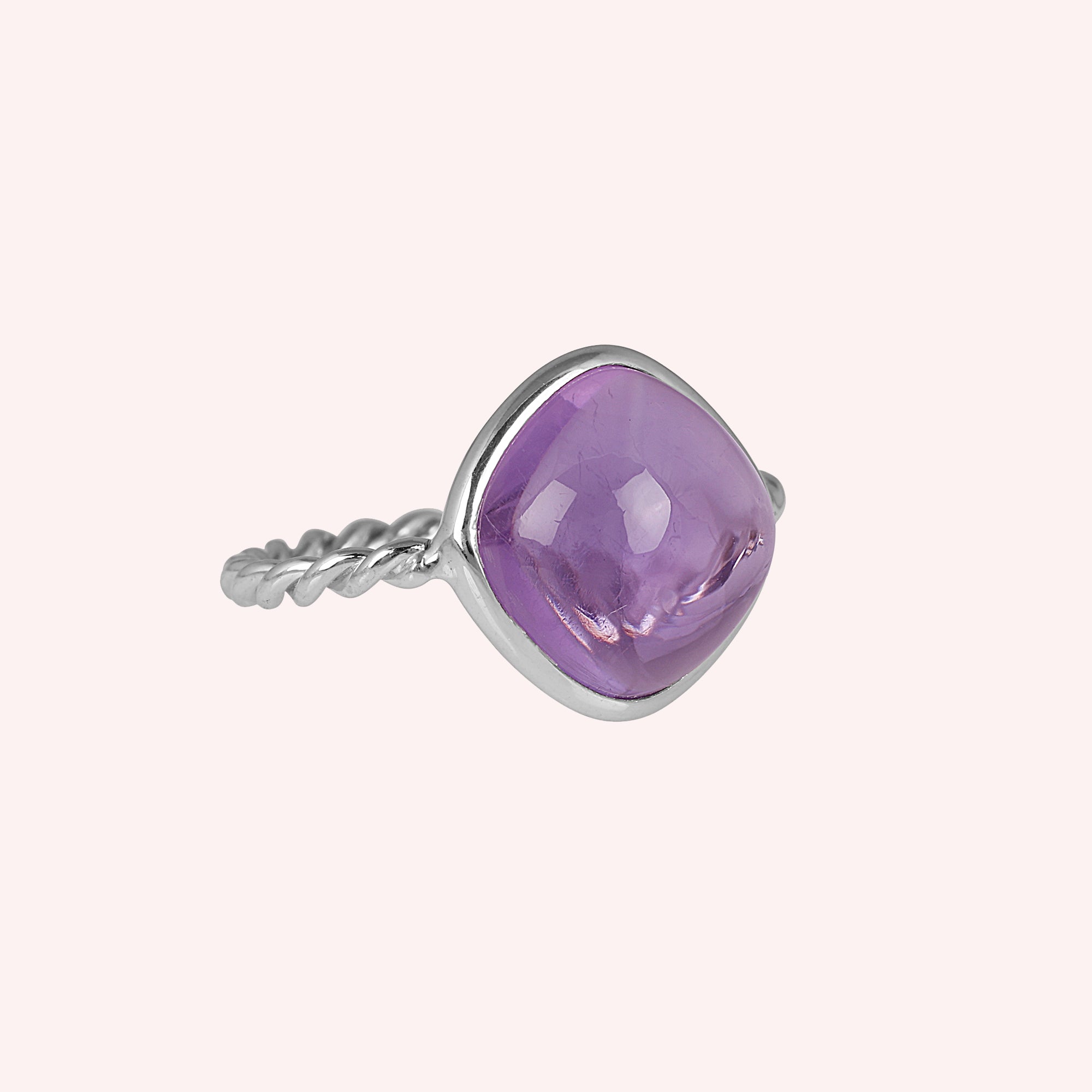 925 Sterling Silver Purple Amethyst Twisted Wire Band Ring