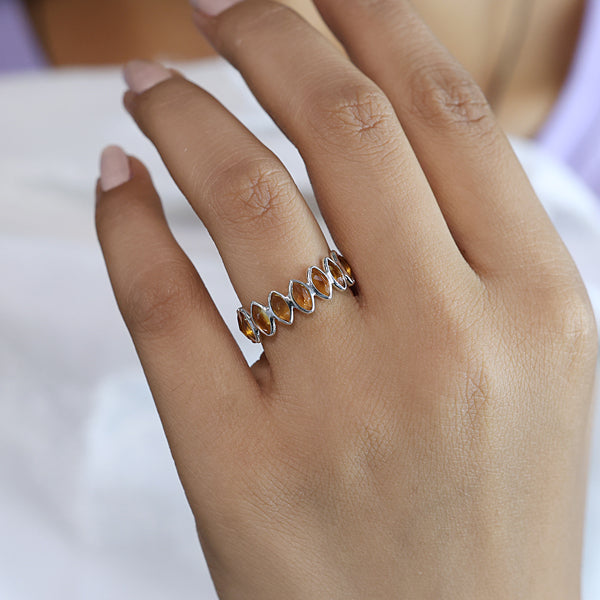 Full Eternity Marquise Citrine Silver Ring for Women