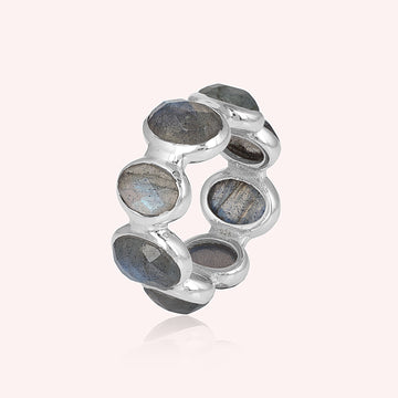 Natural Labradorite Eternity Band Ring 925 Sterling Silver Jewelry for Women