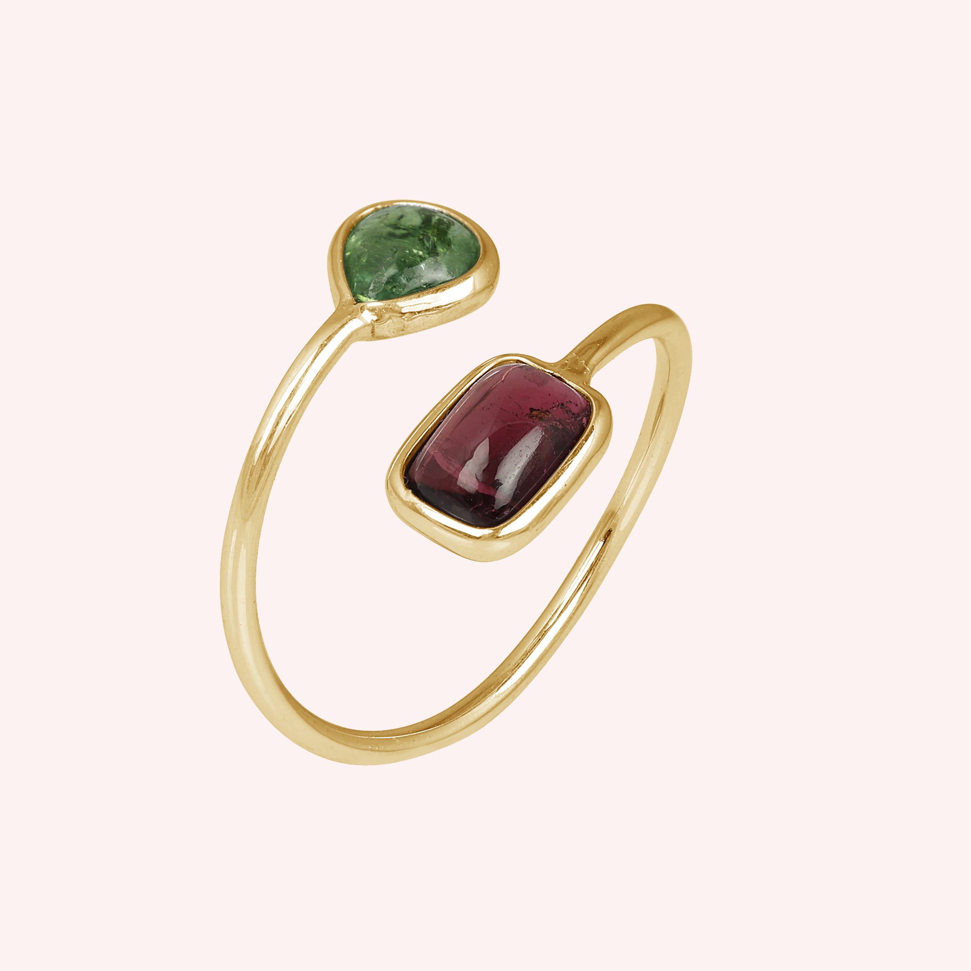 925 Sterling Silver Green and Pink Tourmaline Bypass Ring