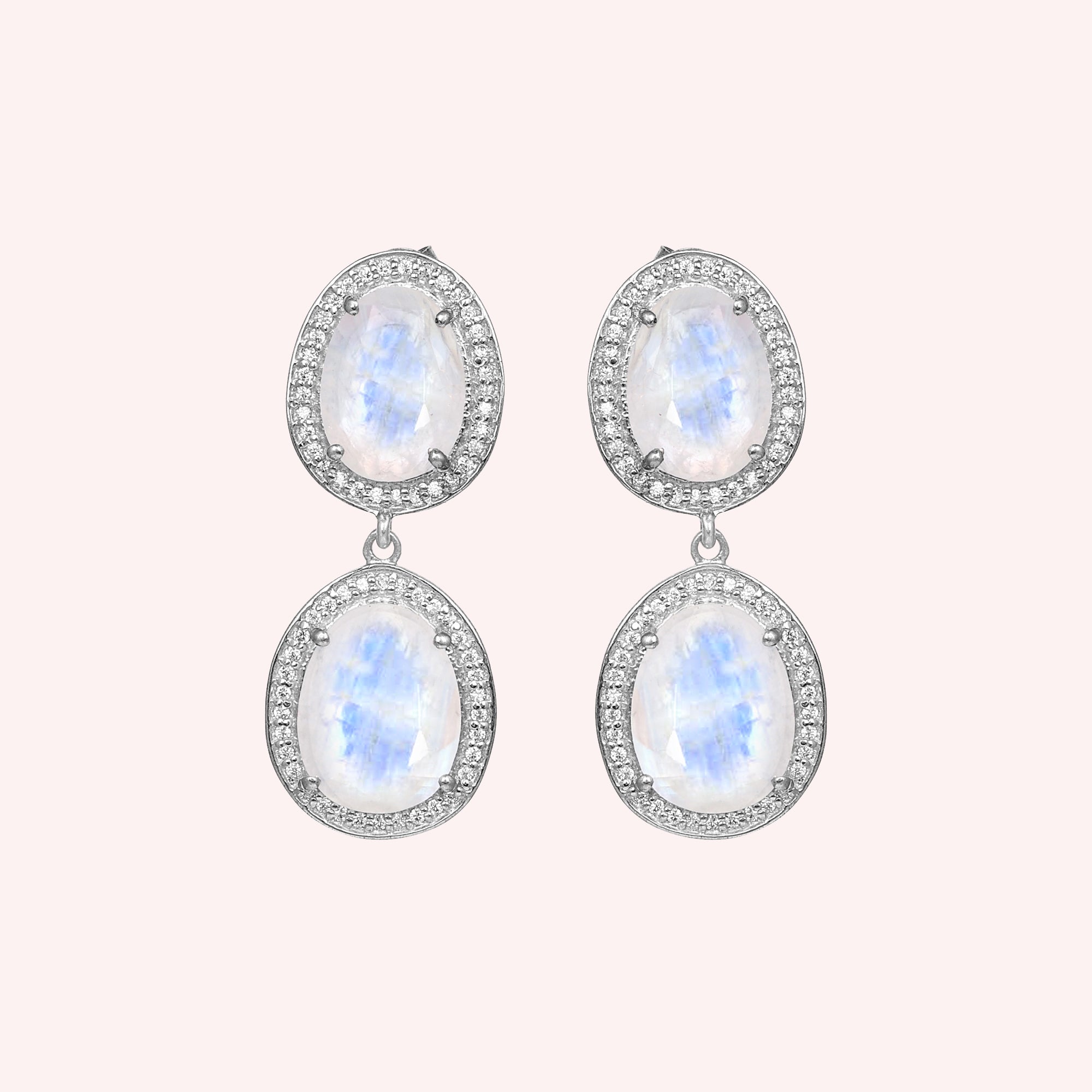 Moonstone Drop Earrings with White Topaz 925 Sterling Silver Jewlery