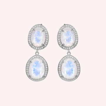 Moonstone Drop Earrings with White Topaz 925 Sterling Silver Jewlery