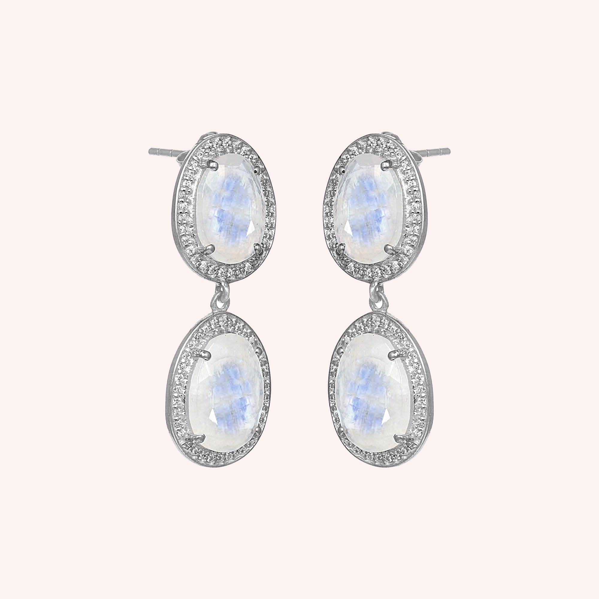 Moonstone Drop Earrings with White Topaz 925 Sterling Silver Jewlery
