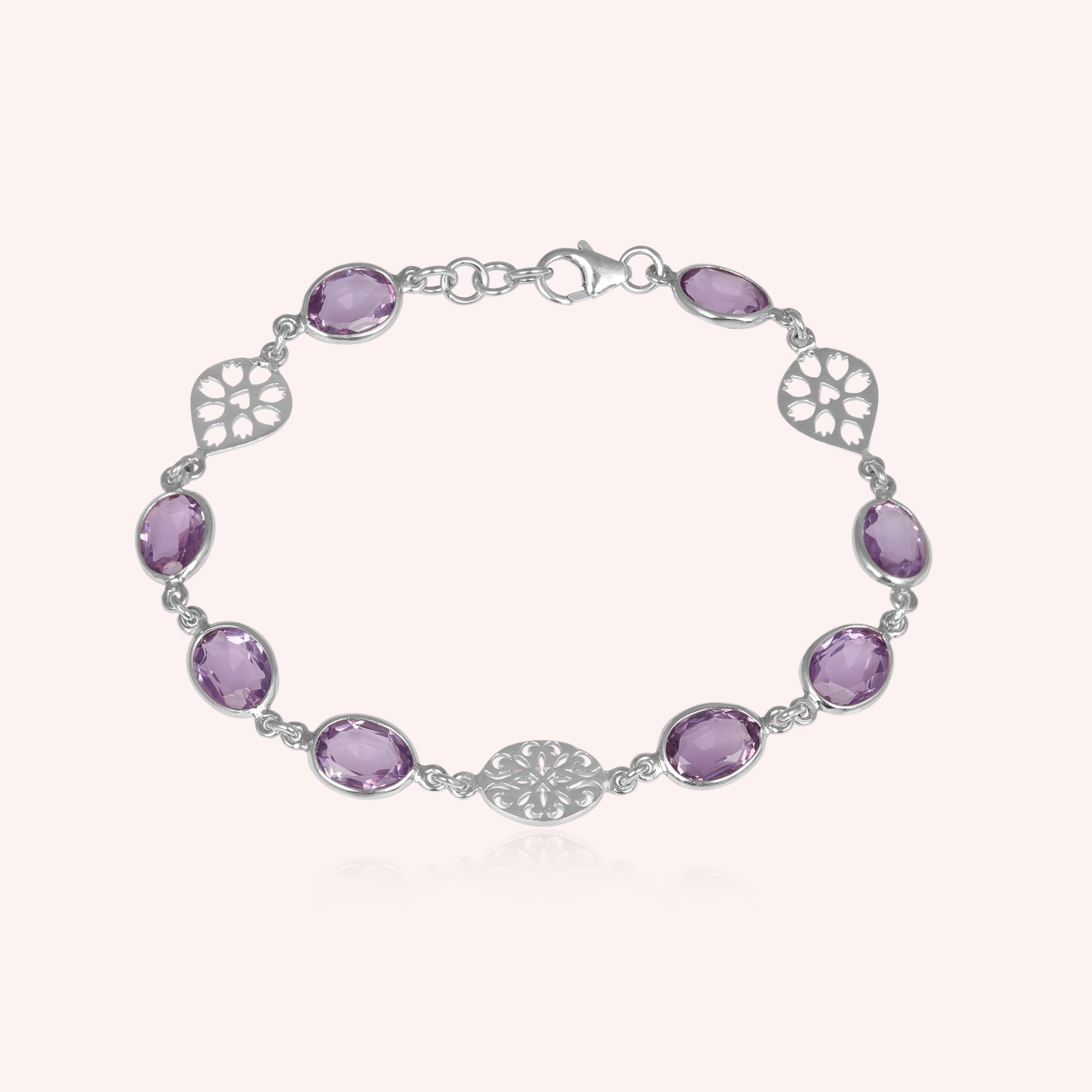 925 Sterling Silver Natural Purple Amethyst Bracelet
