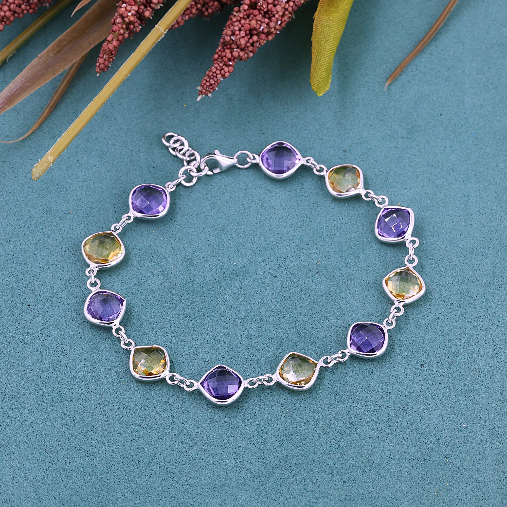 Natural Amethyst And Citrine Sterling Silver Bracelet