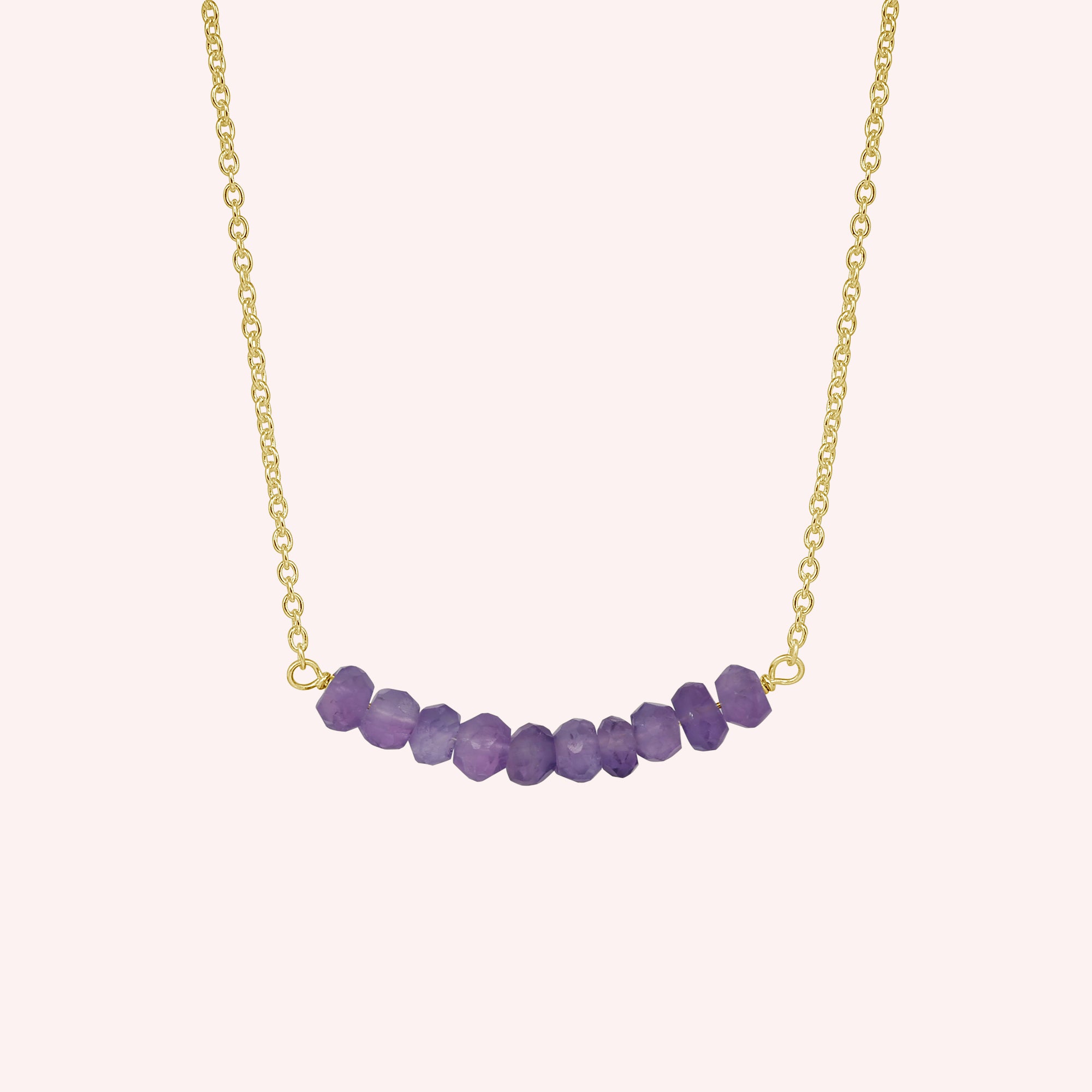 Sterling Silver Minimalist Natural Amethyst Beads Necklace Jewelry for Women