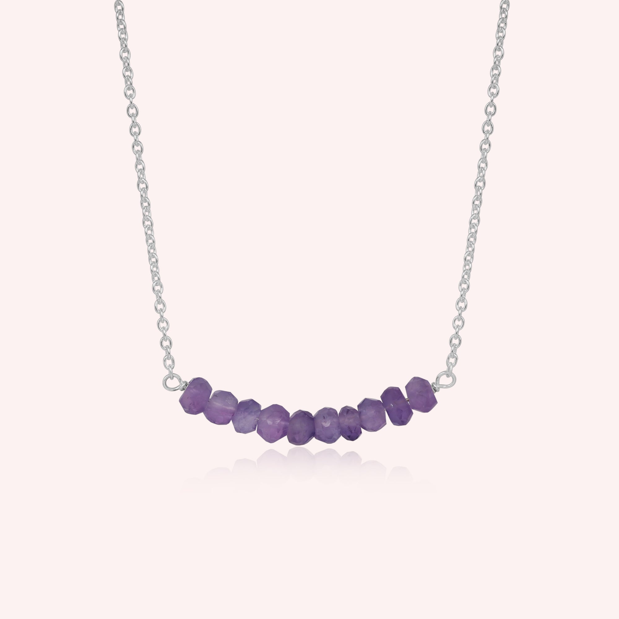 Sterling Silver Minimalist Natural Amethyst Beads Necklace Jewelry for Women