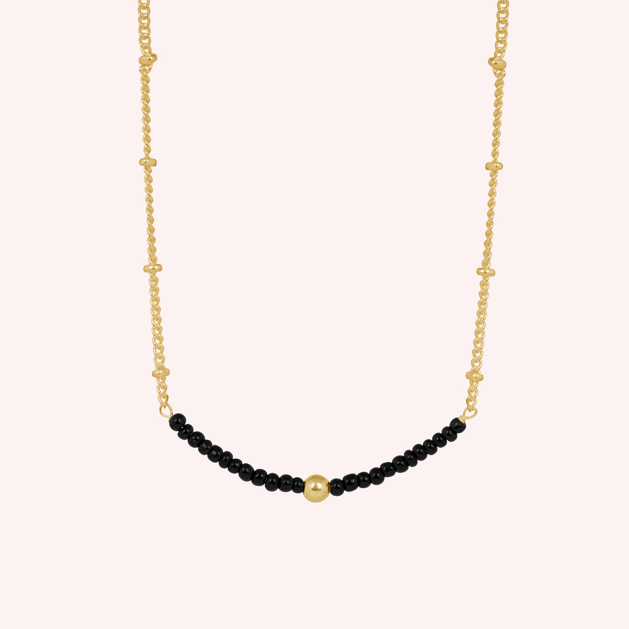 Sterling Silver Minimalist black onyx Beads Necklace Jewelry for Women