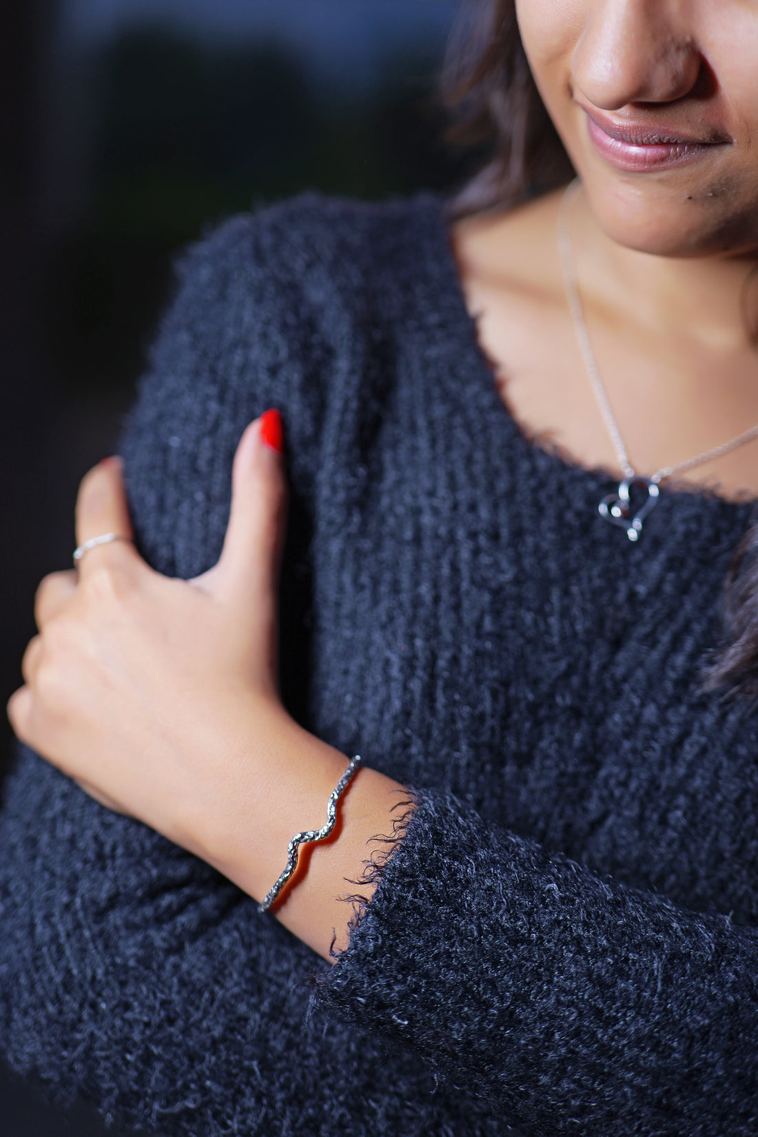 Textured Silver Wave Cuff Bangle