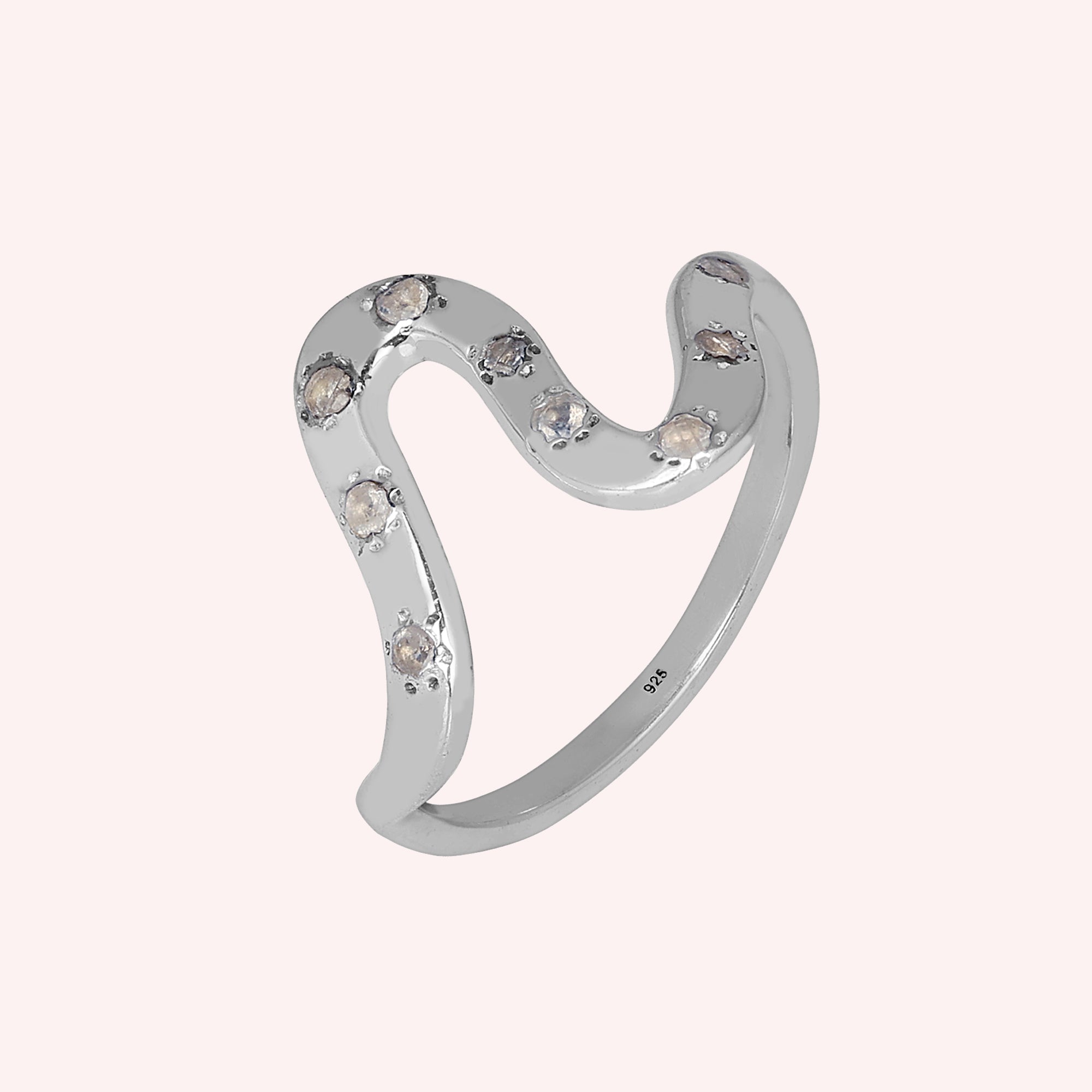 Sterling Silver White Topaz Wave Band Ring