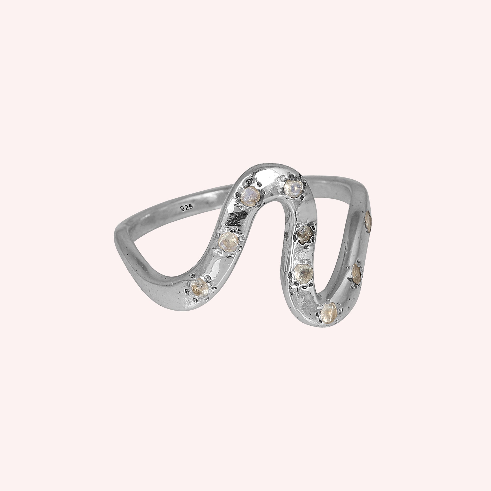 Sterling Silver White Topaz Wave Band Ring