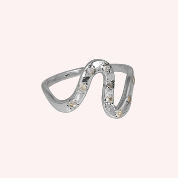 Sterling Silver White Topaz Wave Band Ring