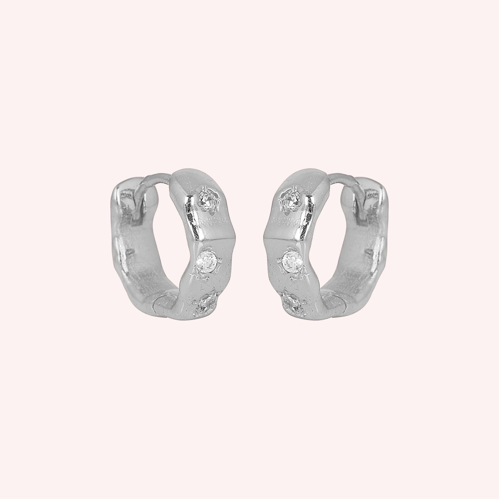 Simple Everyday Huggie Hoop Earrings for Women with White Topaz