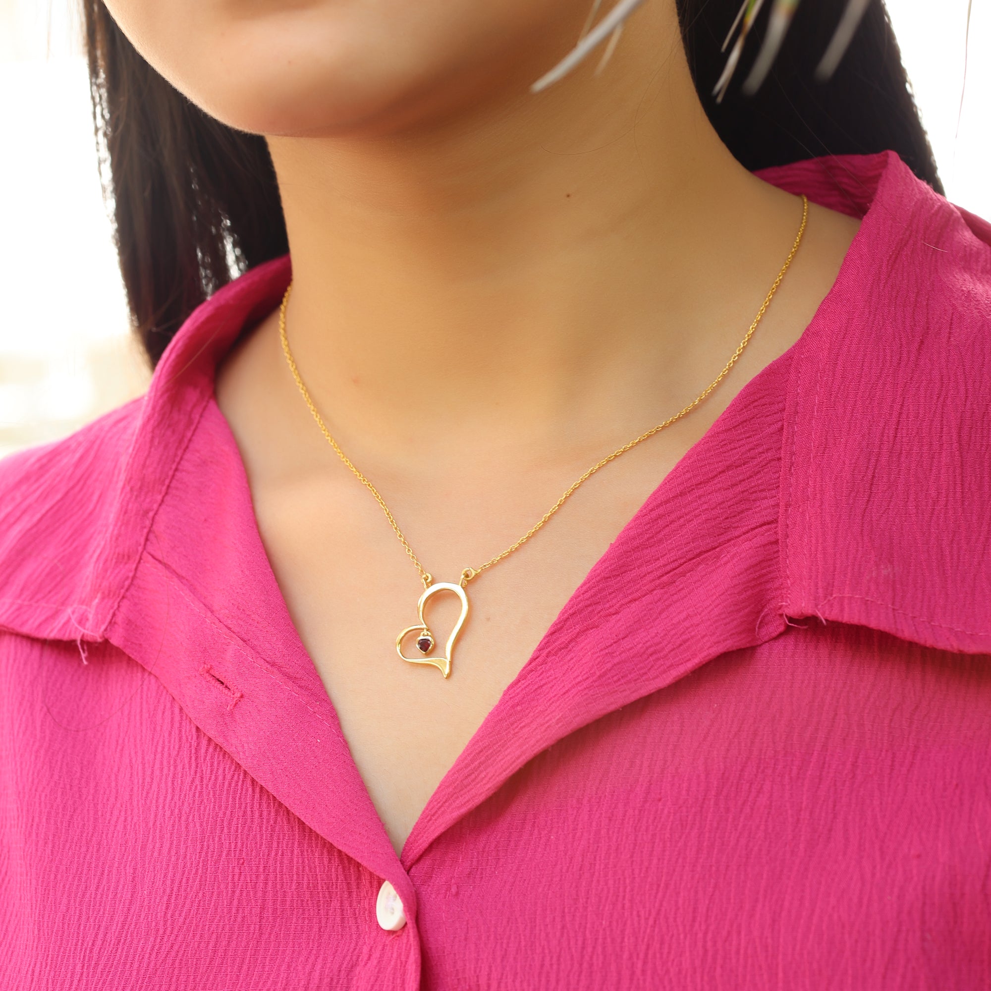 925 Sterling Silver Heart Necklace With Garnet Charm