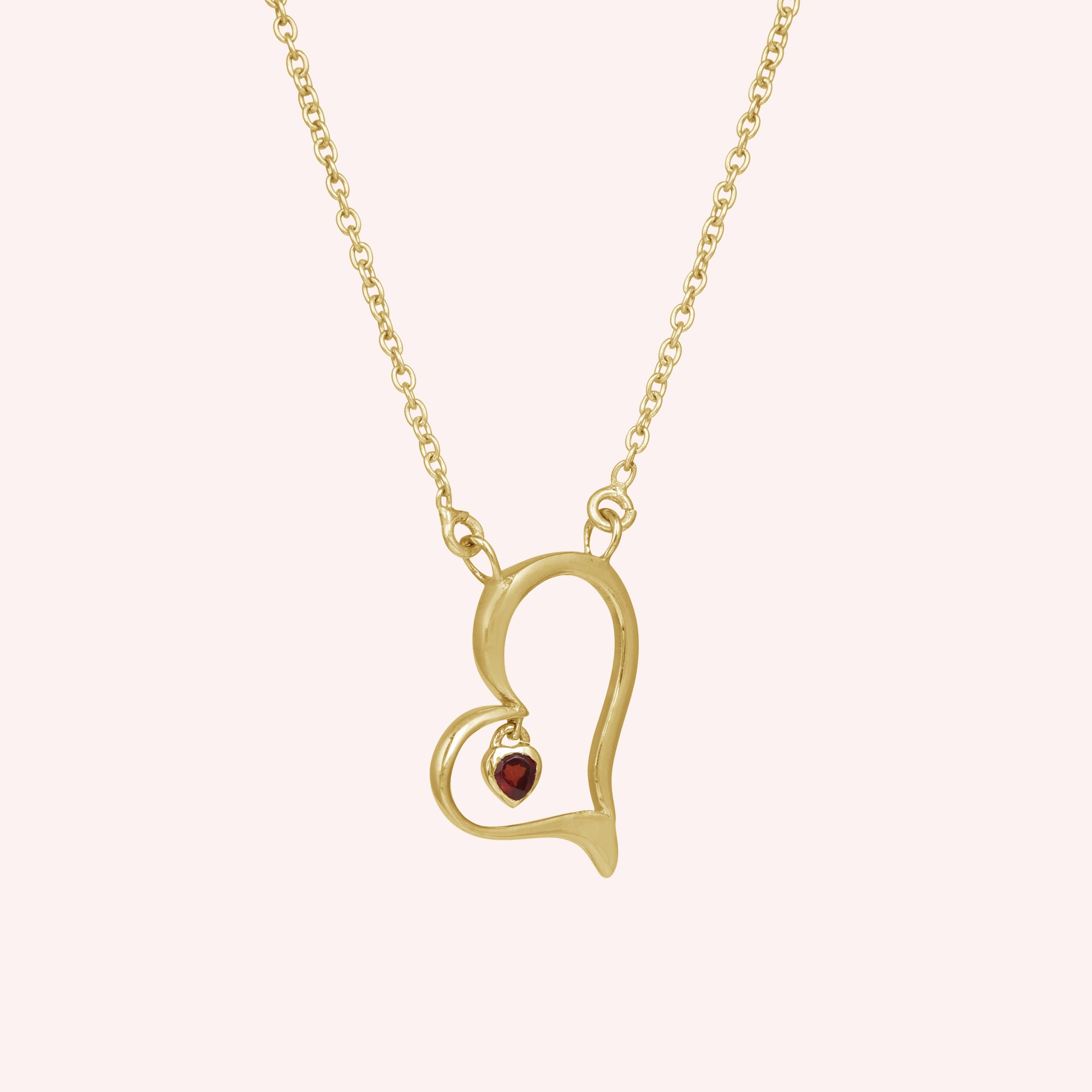 925 Sterling Silver Heart Necklace With Garnet Charm