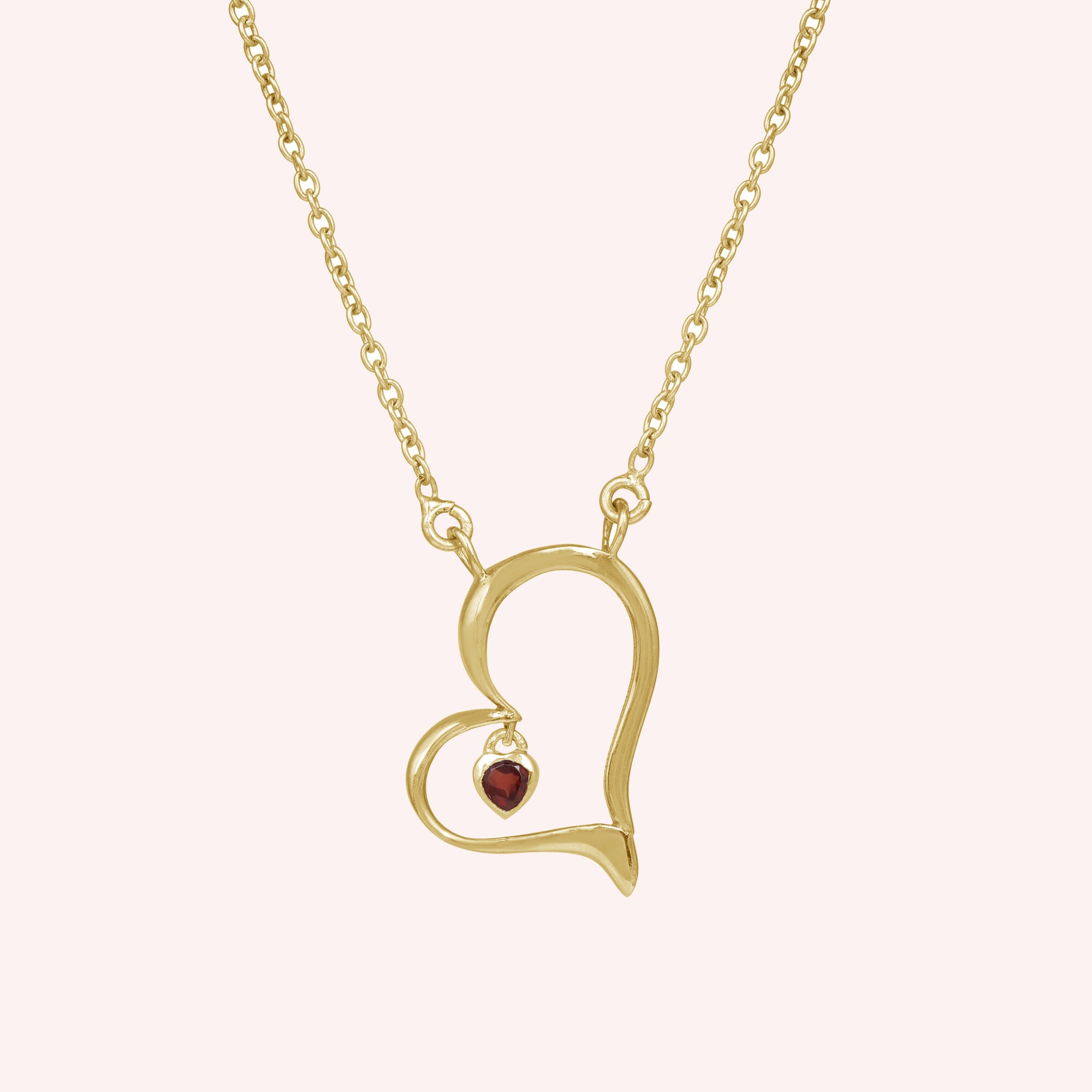 925 Sterling Silver Heart Necklace With Garnet Charm