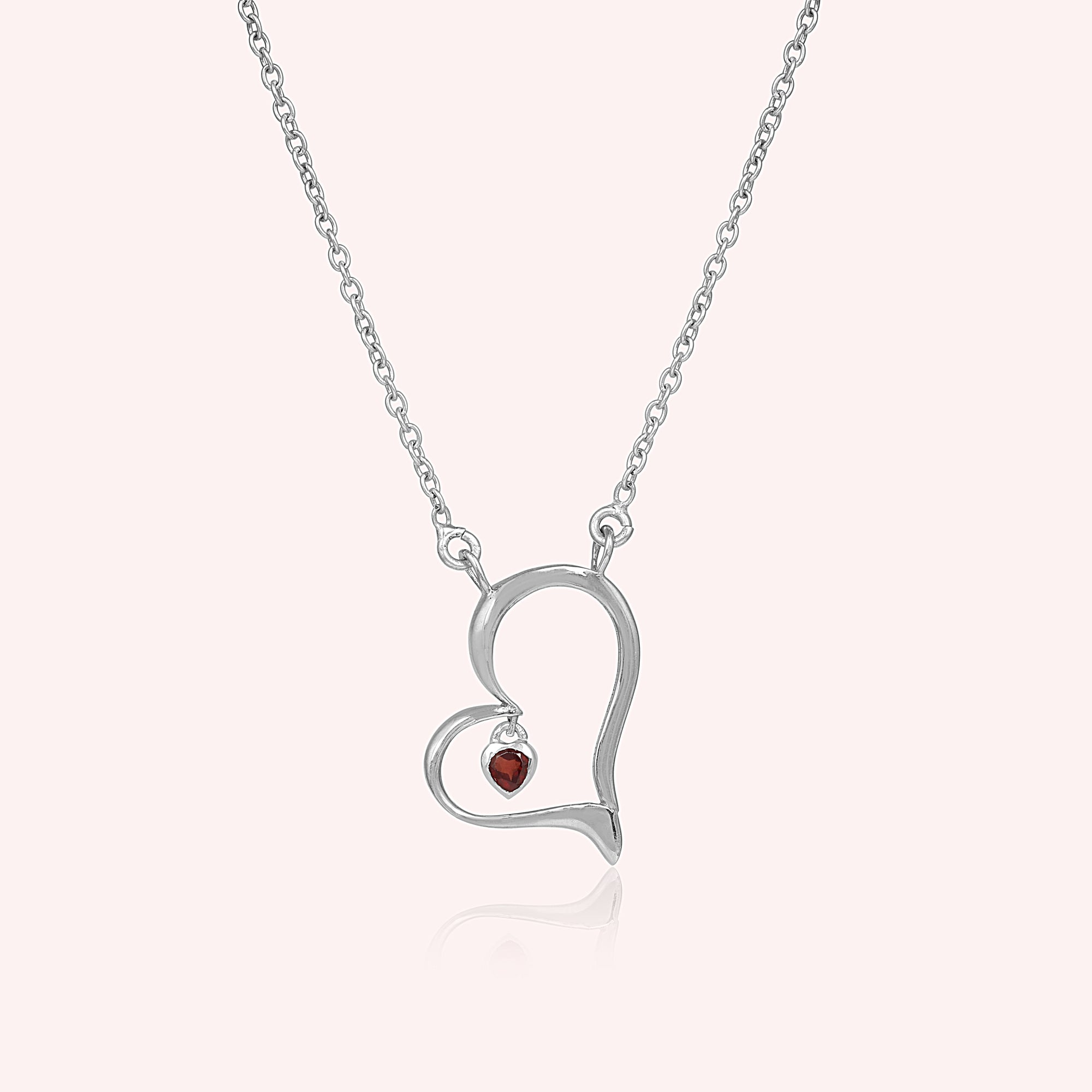 925 Sterling Silver Heart Necklace With Garnet Charm