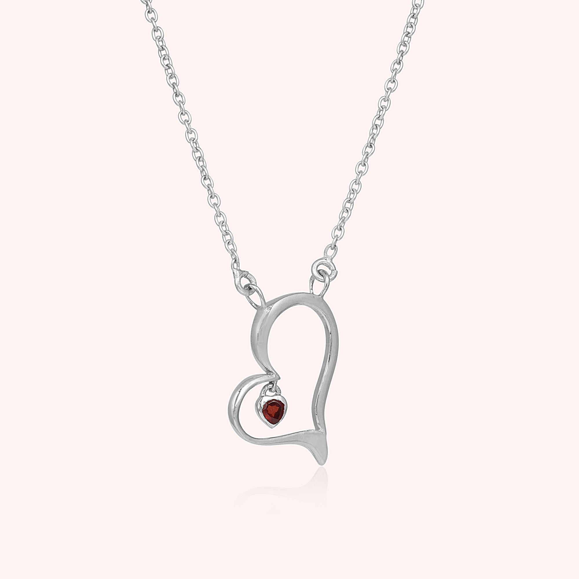925 Sterling Silver Heart Necklace With Garnet Charm