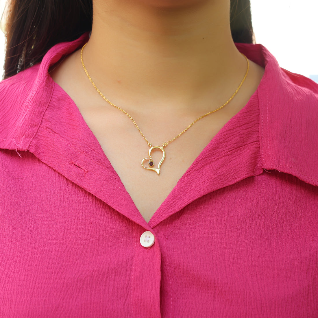 925 Sterling Silver Heart Necklace With Garnet Charm