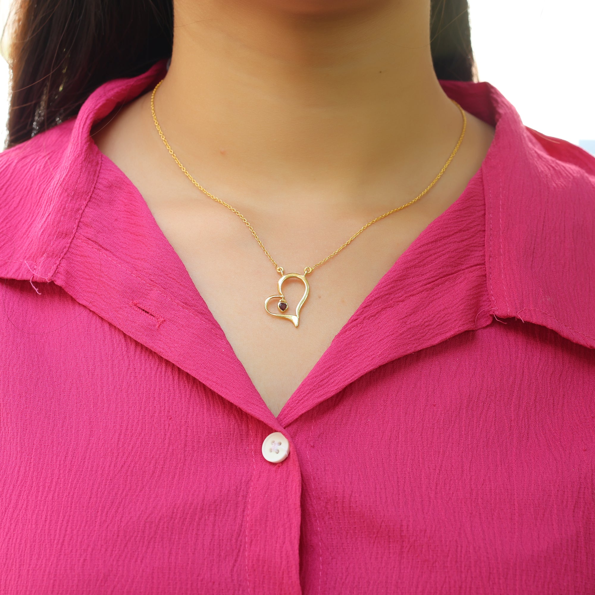 925 Sterling Silver Heart Necklace With Garnet Charm