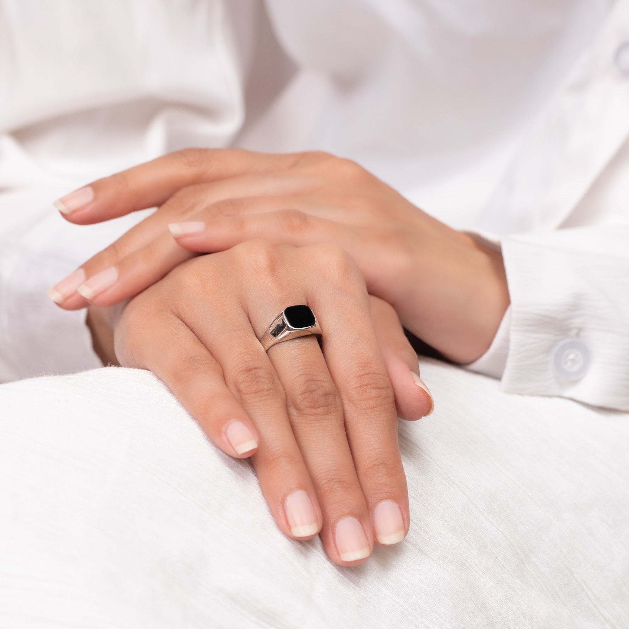 925 Sterling Silver Black Onyx Signet Ring Jewelry for Her