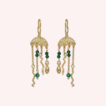 Jellyfish Beads Dangle Green Onyx Earrings Jewelry for Women