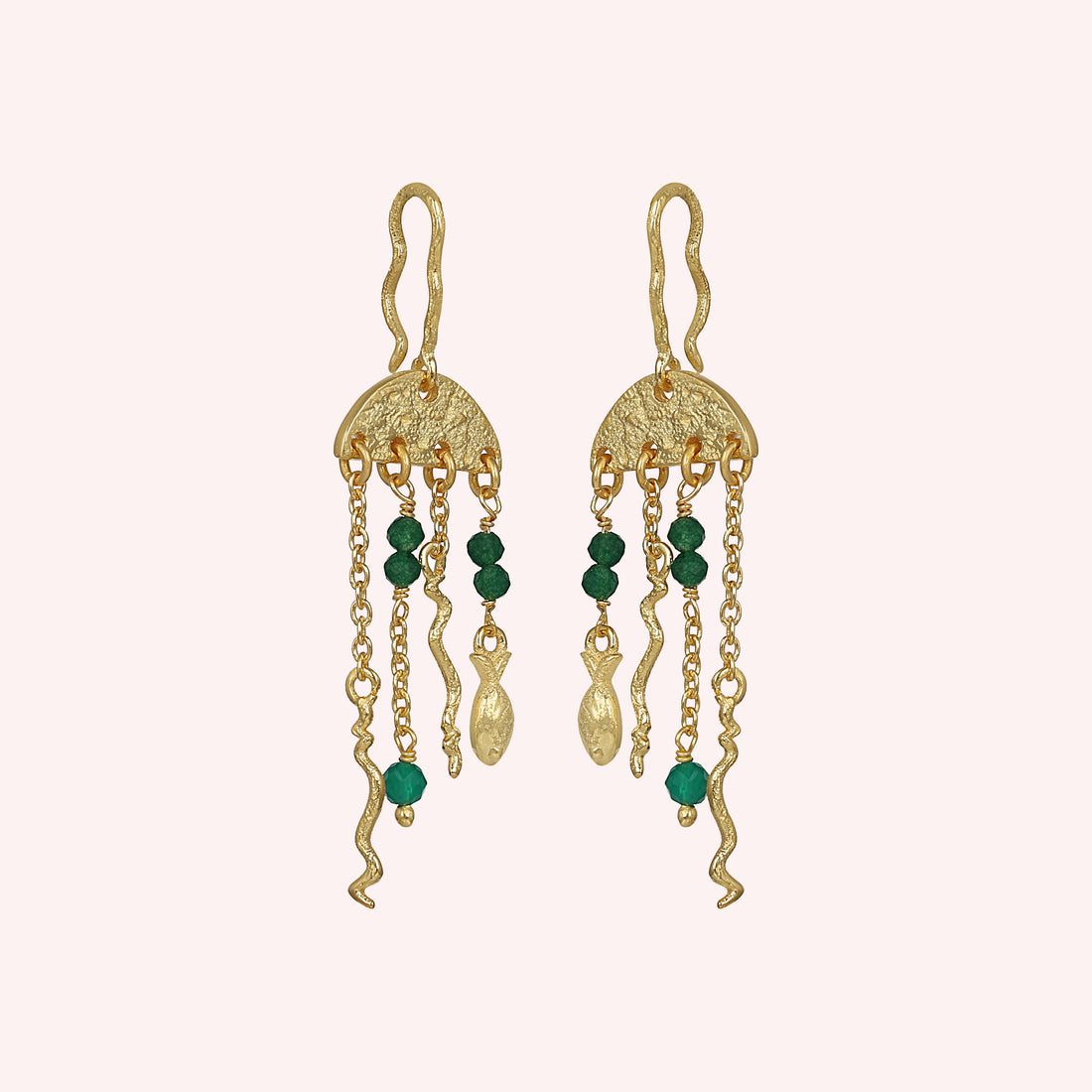 Jellyfish Beads Dangle Green Onyx Earrings Jewelry for Women