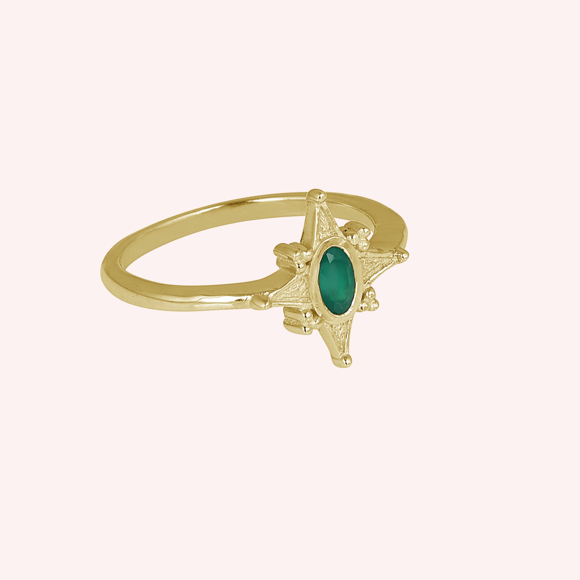 925 Sterling Silver Green Onyx North Star  Ring