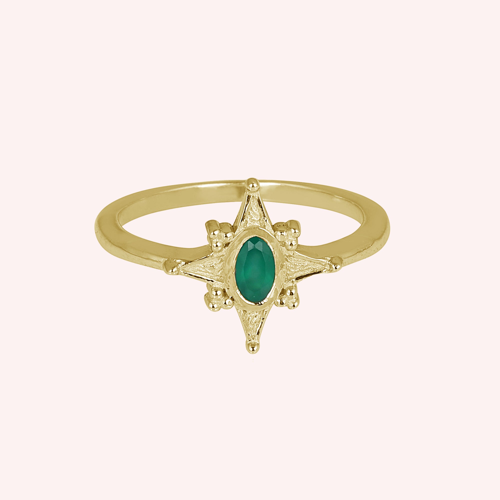 925 Sterling Silver Green Onyx North Star  Ring